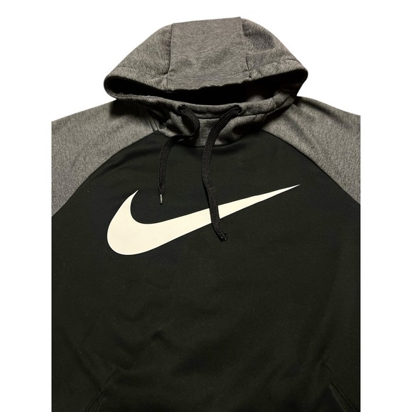 Nike Therma-FIT Pullover Hoodie Black Gray Big Swoosh Raglan Large 931991-010 - Picture 2 of 7